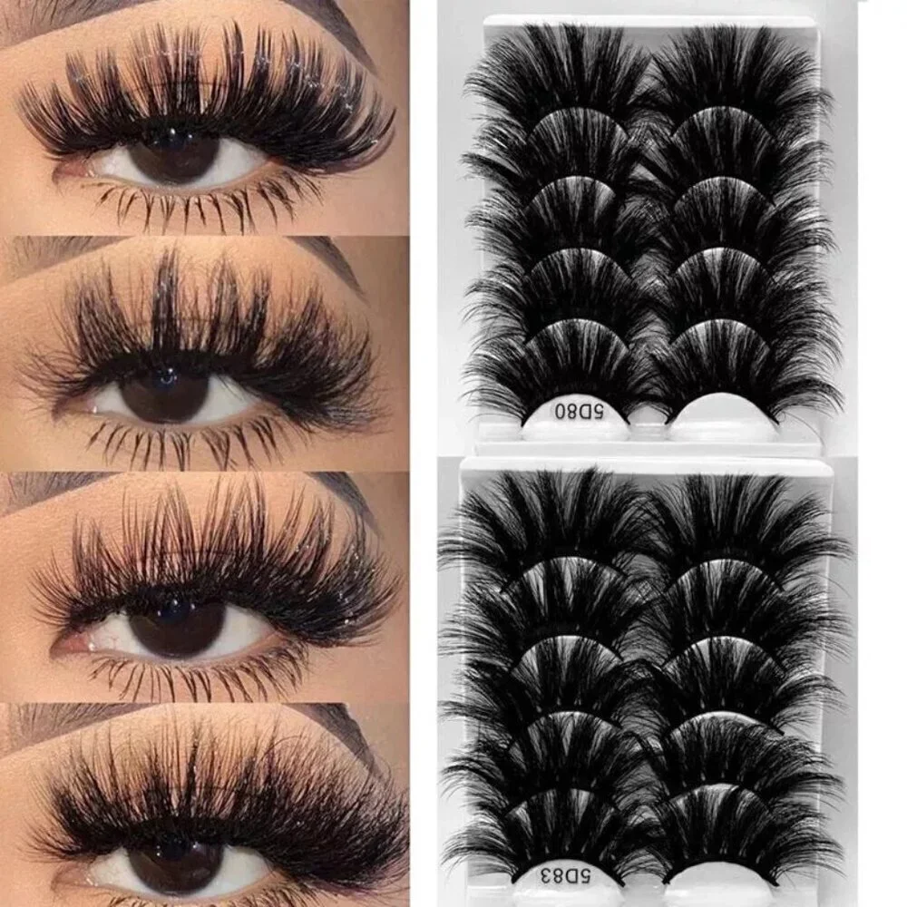 5Pairs/Set Faux Mink Hair False Eyelashes Wispy Criss-cross Fluffy Thick Natural